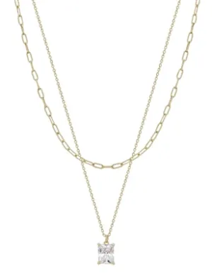 Layered Chain w/Crystal Pendant 16-18"