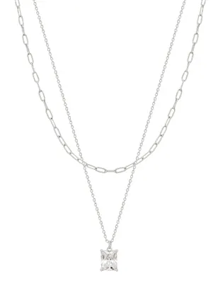 Layered Chain w/Crystal Pendant 16-18"