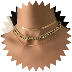 Layered Chunky Chain Necklace Gold Cuban Chain Choker Necklace Snake Chain Layering Necklace Punk Multilayer Thick Chain Necklace Snake Flat Chain Necklace