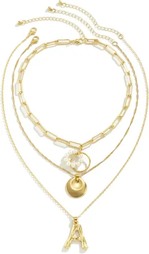 Layered Necklace Boho, 3 Layer Layered Choker Necklace Initial for Women