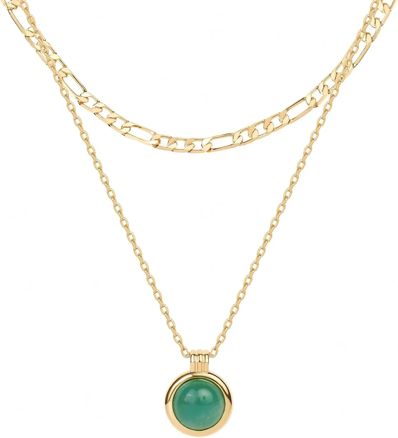 Layered Necklaces for Women,Green Aventurine Pendant Necklaces, Gemstone Pendant Chain Necklace,Bling Drop Pendant Choker Necklaces for Women,Layering Choker Necklace Jewelry Gifts