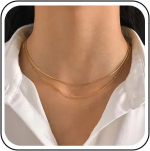 Layered Satellite Chain Necklace Boho Gold Layered Choker Necklace Smalll Beadeds Chain Necklace Vintage Bead Chain Necklace Layering Chain Necklace