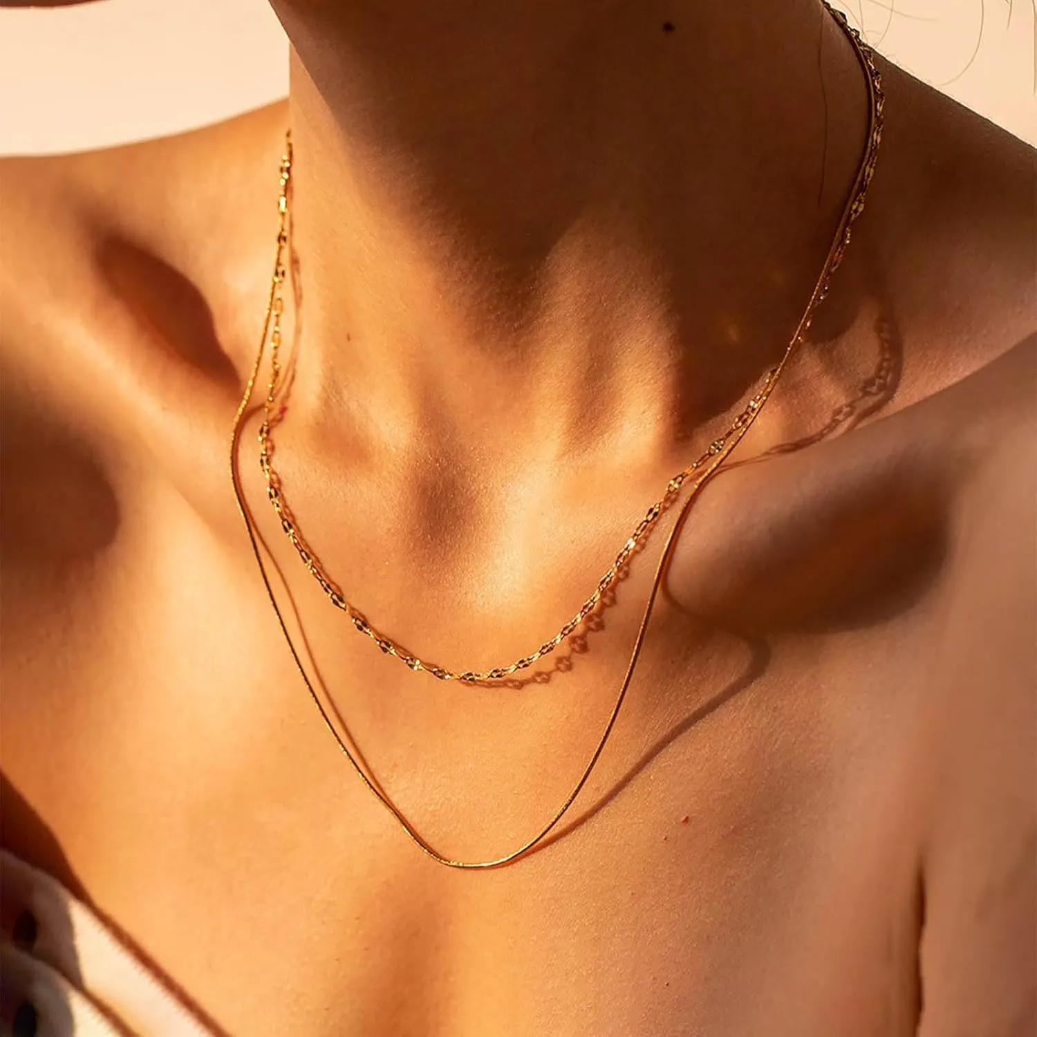 Layered Satellite Chain Necklace Boho Gold Layered Choker Necklace Smalll Beadeds Chain Necklace Vintage Bead Chain Necklace Layering Chain Necklace