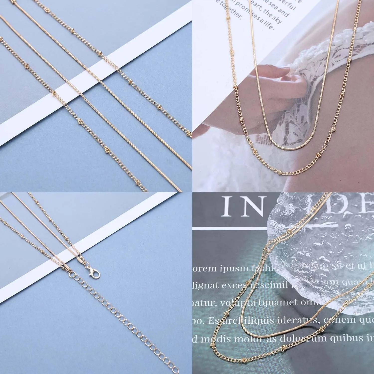 Layered Satellite Chain Necklace Boho Gold Layered Choker Necklace Smalll Beadeds Chain Necklace Vintage Bead Chain Necklace Layering Chain Necklace