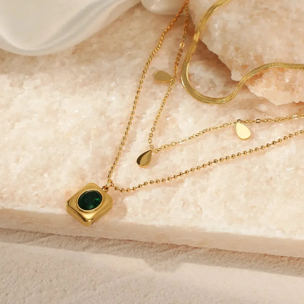Layered Square Pendant Necklace
