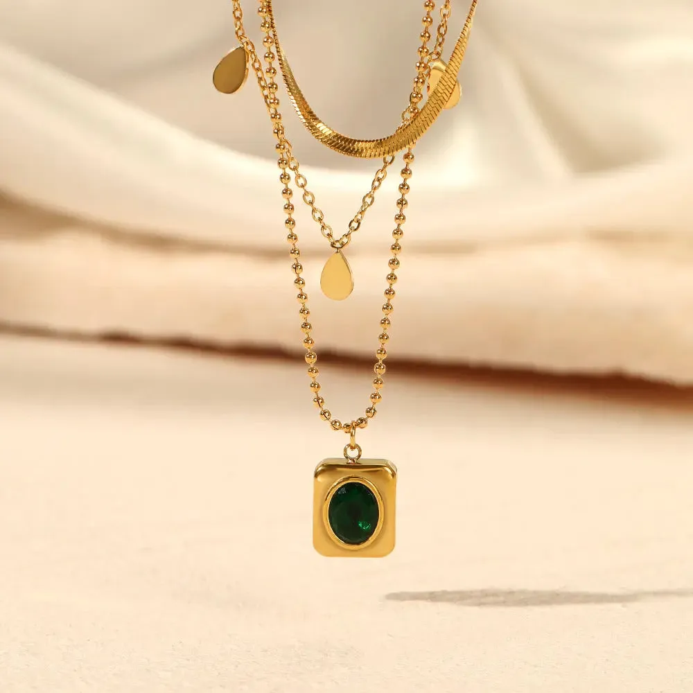 Layered Square Pendant Necklace