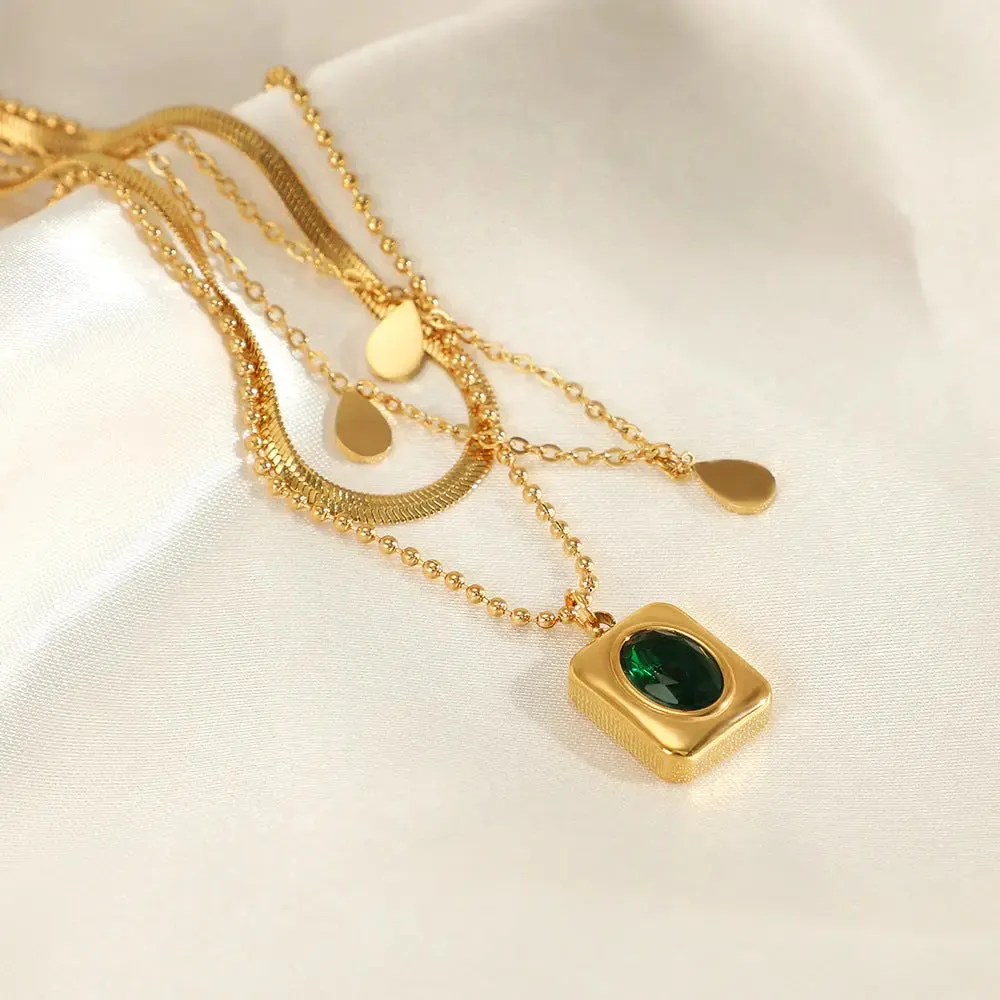 Layered Square Pendant Necklace
