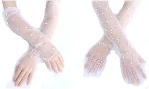 Leadigol Bridal Gloves Bride Fingerless Gloves Women Marriage Party Pearl Chiffon Wedding Accessories