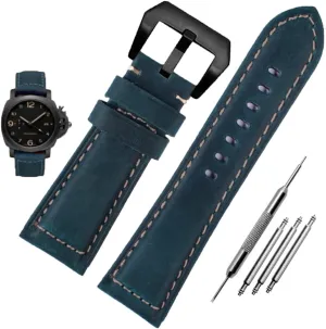 Leather Watch Bands for Men, Vintage Top Grain Leather Watch Strap Compatible with Panerai Watch Band, Genuine Leather Bracelet Watch Replacement Band 20mm 22mm 24mm 26mm