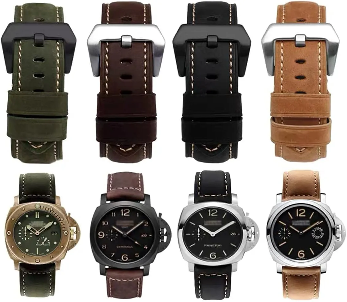 Leather Watch Bands for Men, Vintage Top Grain Leather Watch Strap Compatible with Panerai Watch Band, Genuine Leather Bracelet Watch Replacement Band 20mm 22mm 24mm 26mm