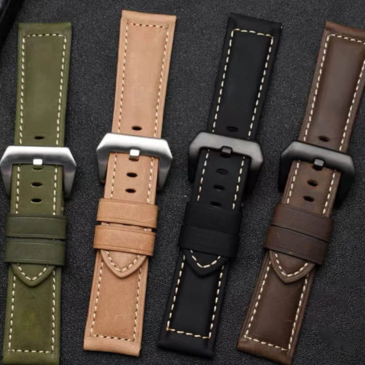 Leather Watch Bands for Men, Vintage Top Grain Leather Watch Strap Compatible with Panerai Watch Band, Genuine Leather Bracelet Watch Replacement Band 20mm 22mm 24mm 26mm