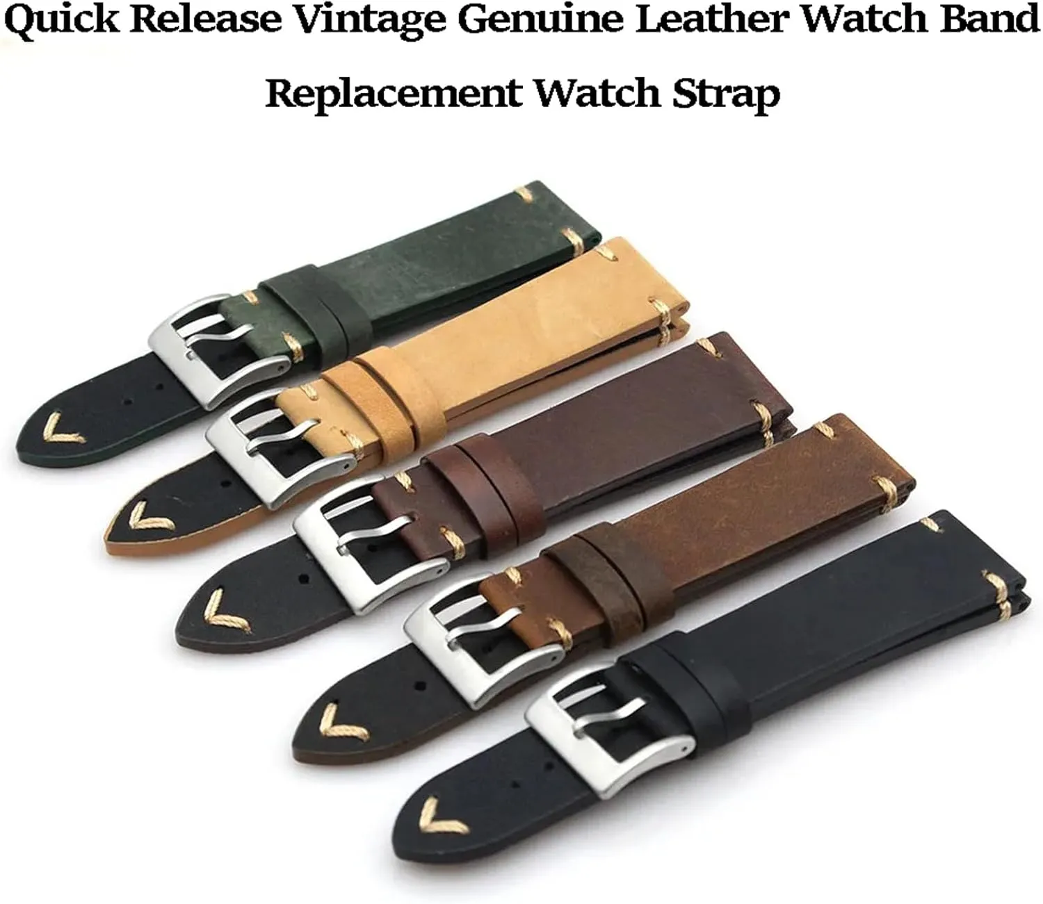 Leather Watch Bands Quick Release Top Grain Leather Watch Strap 19mm 20mm 21mm 22mm Vintage Crazy Horse Oiled Handmade Genuine Leather Strap Universal Replacement Band for Men Women