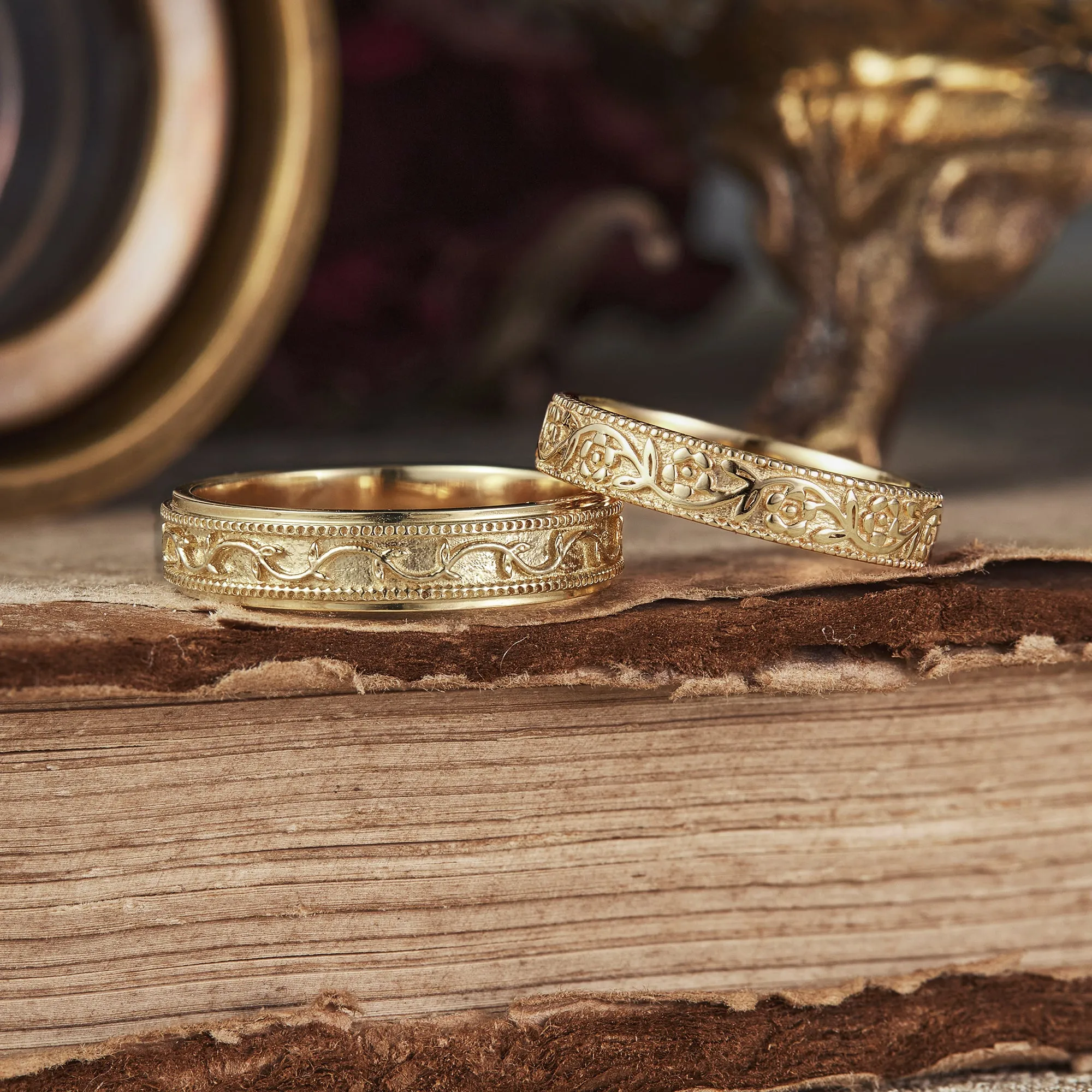 Leaves & Flowers Couple Rings - Brand&Brandy