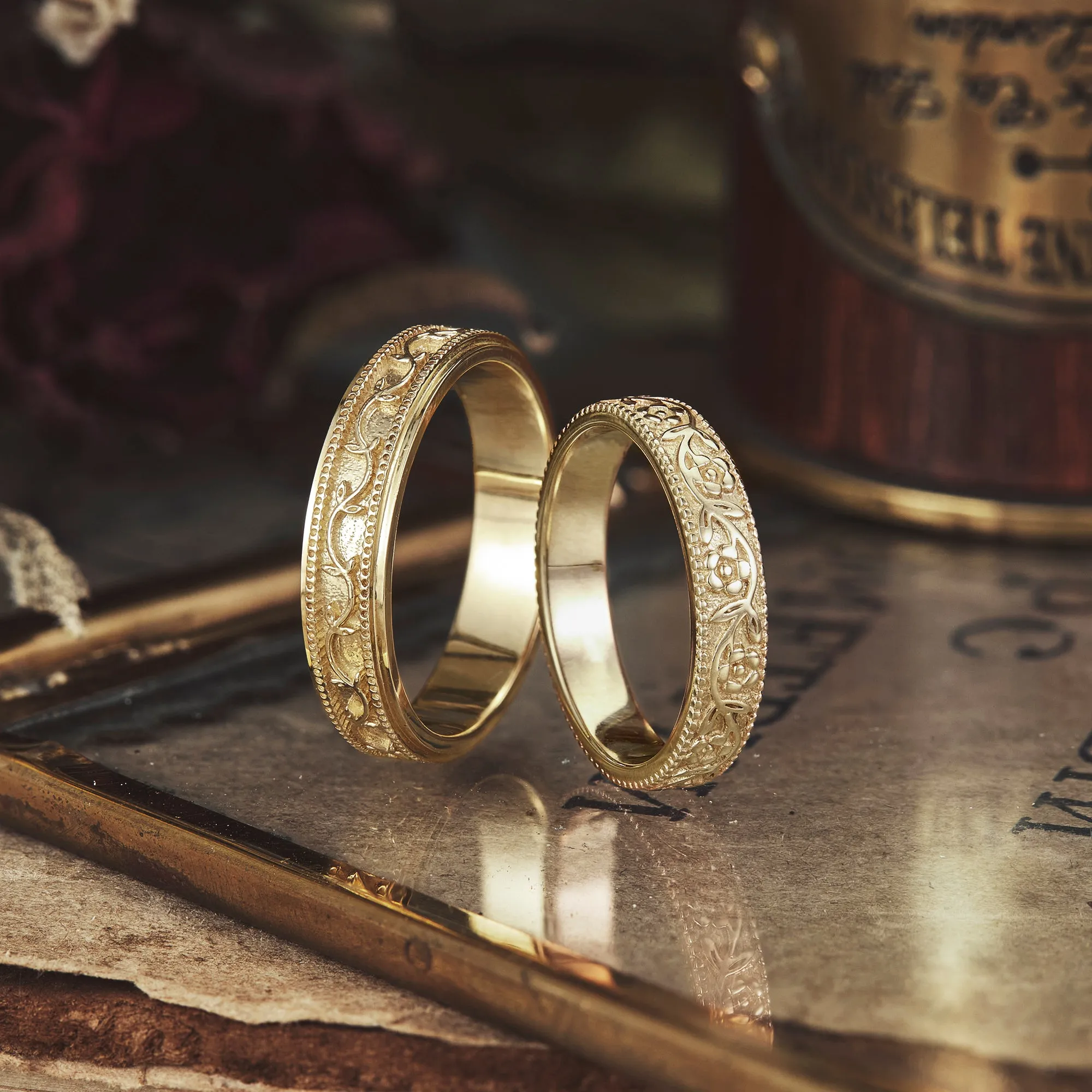 Leaves & Flowers Couple Rings - Brand&Brandy