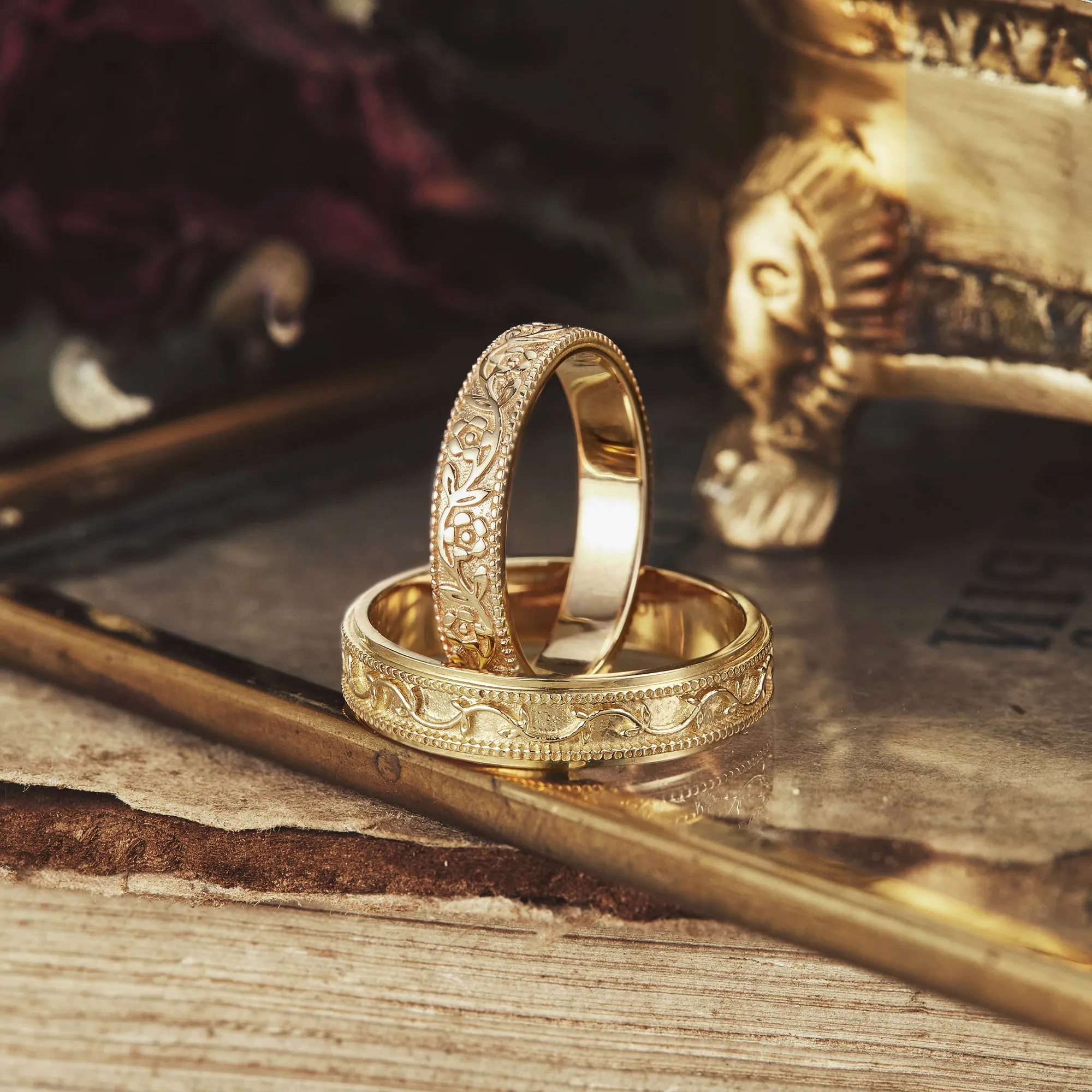 Leaves & Flowers Couple Rings - Brand&Brandy