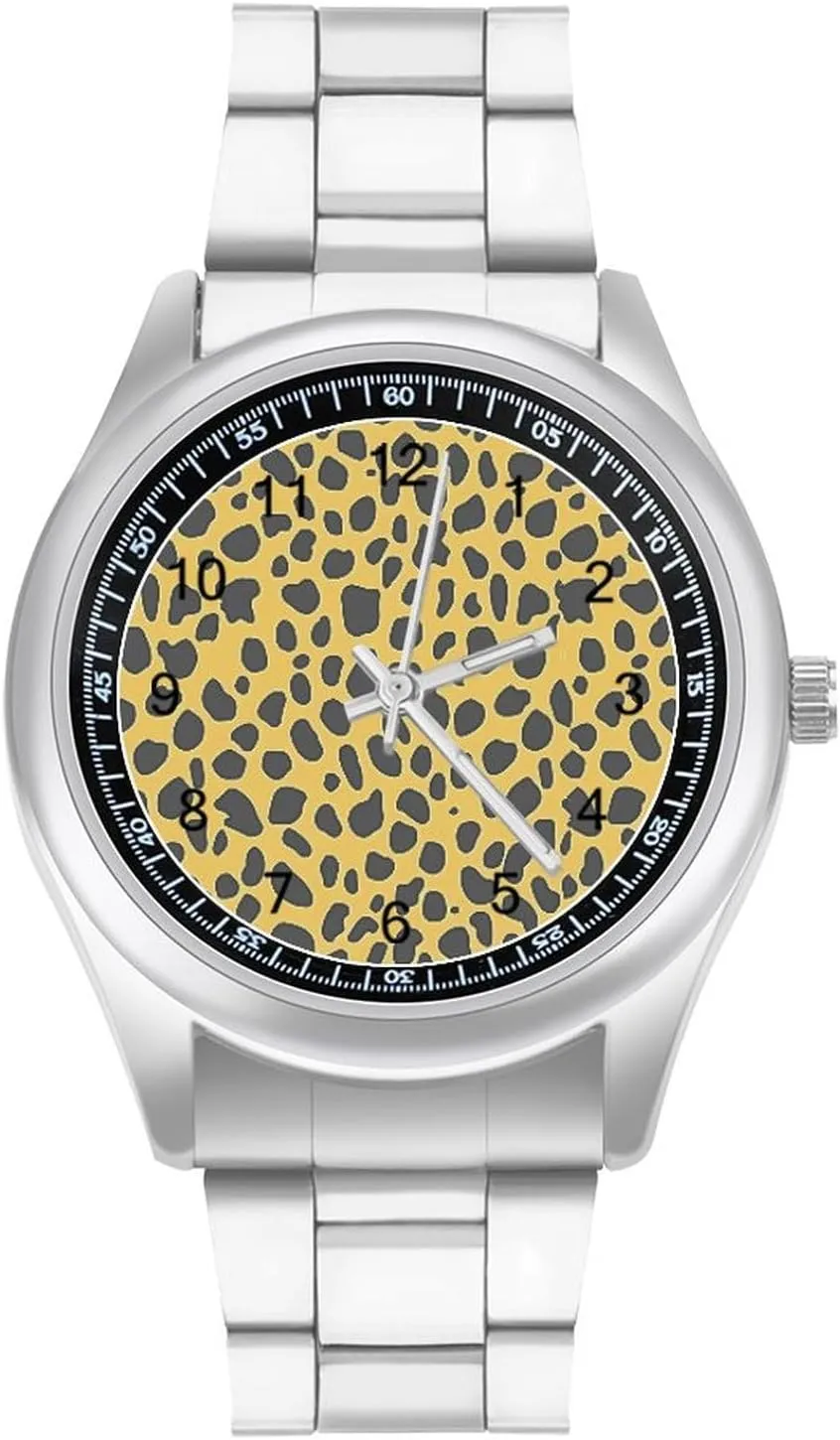 Leopard Print Watches Stainless Steel Band Wristwatch Business Dress Watch for Work Home