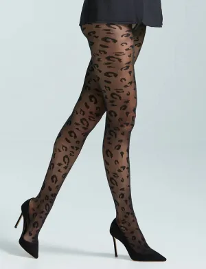Leopard Sheer Tights Black - Commando