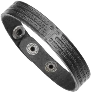 LF Mens Handmade Cowhide Leather Bible Verse Cross Bracelets,Ancient Roman Revival Itlian Lords Prayer Cuff Bracelets Wristband Baptism Jewelry for Husband,Boyfriend,Son,Dad,Black Brown Coffee,22cm