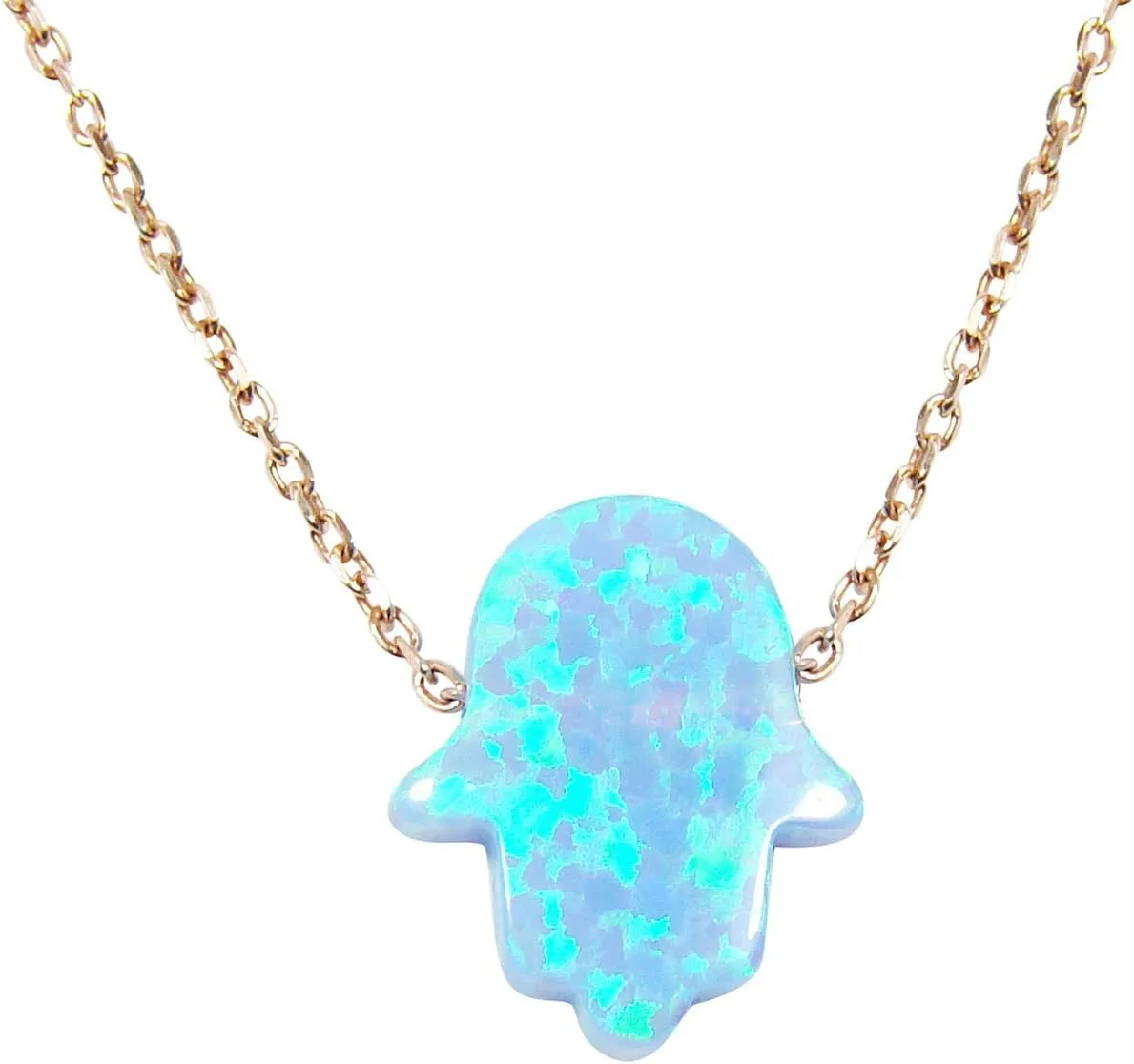 Light Blue Opal Hamsa Hand Rose Gold Plated 925 Sterling Silver Necklace (18.00)