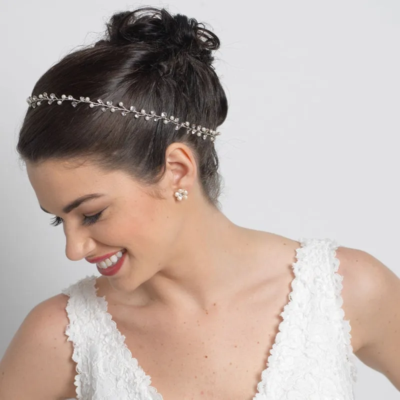 Light Gold Ivory Pearl & Crystal Vine Headband