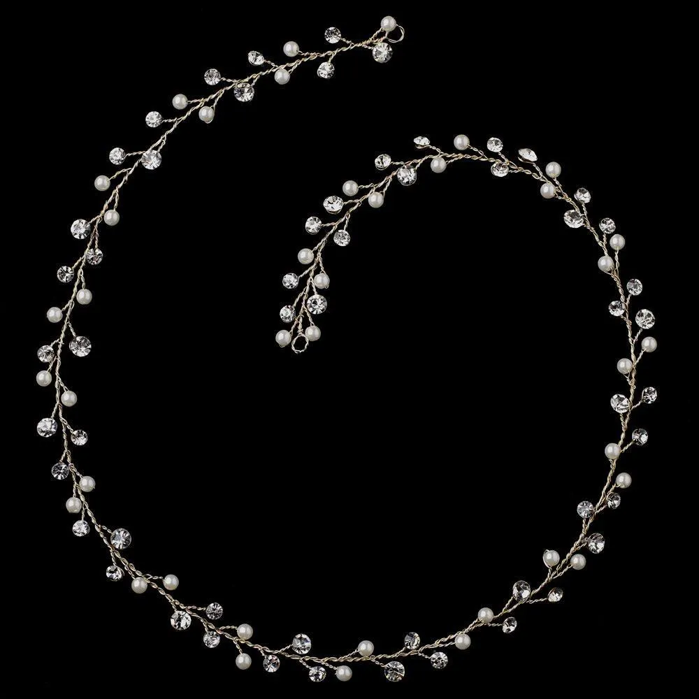 Light Gold Ivory Pearl & Crystal Vine Headband