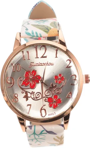 Light Luxury Watch Stylish Printed Leather Strap Wrist Watch for Women Unique Dial Design Comfortable