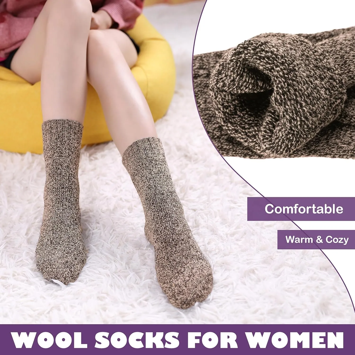 LINEMIN Wool Socks for Women Winter Warm Hiking Thick Warm Cozy Boot Crew Gift Socks 5 Pairs