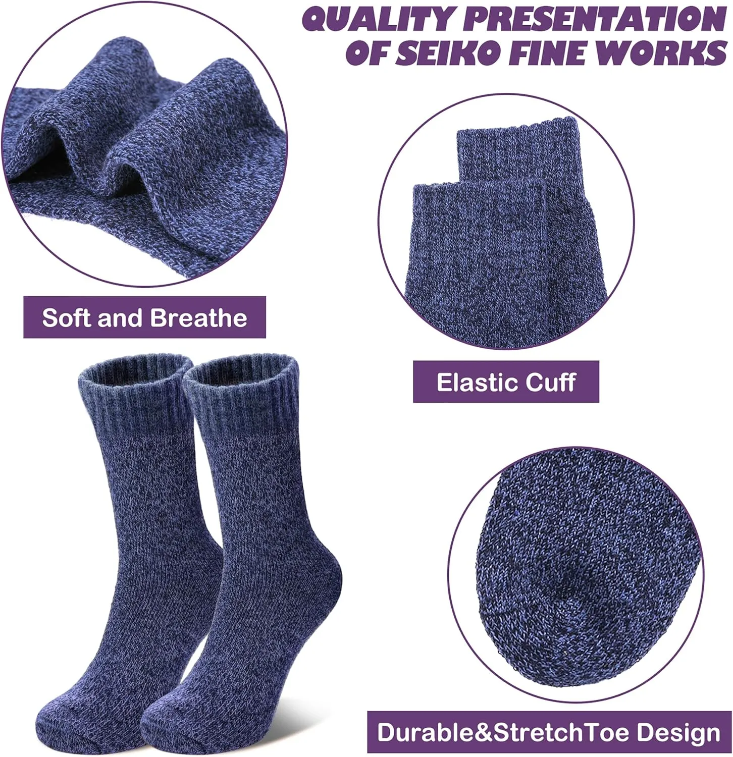 LINEMIN Wool Socks for Women Winter Warm Hiking Thick Warm Cozy Boot Crew Gift Socks 5 Pairs