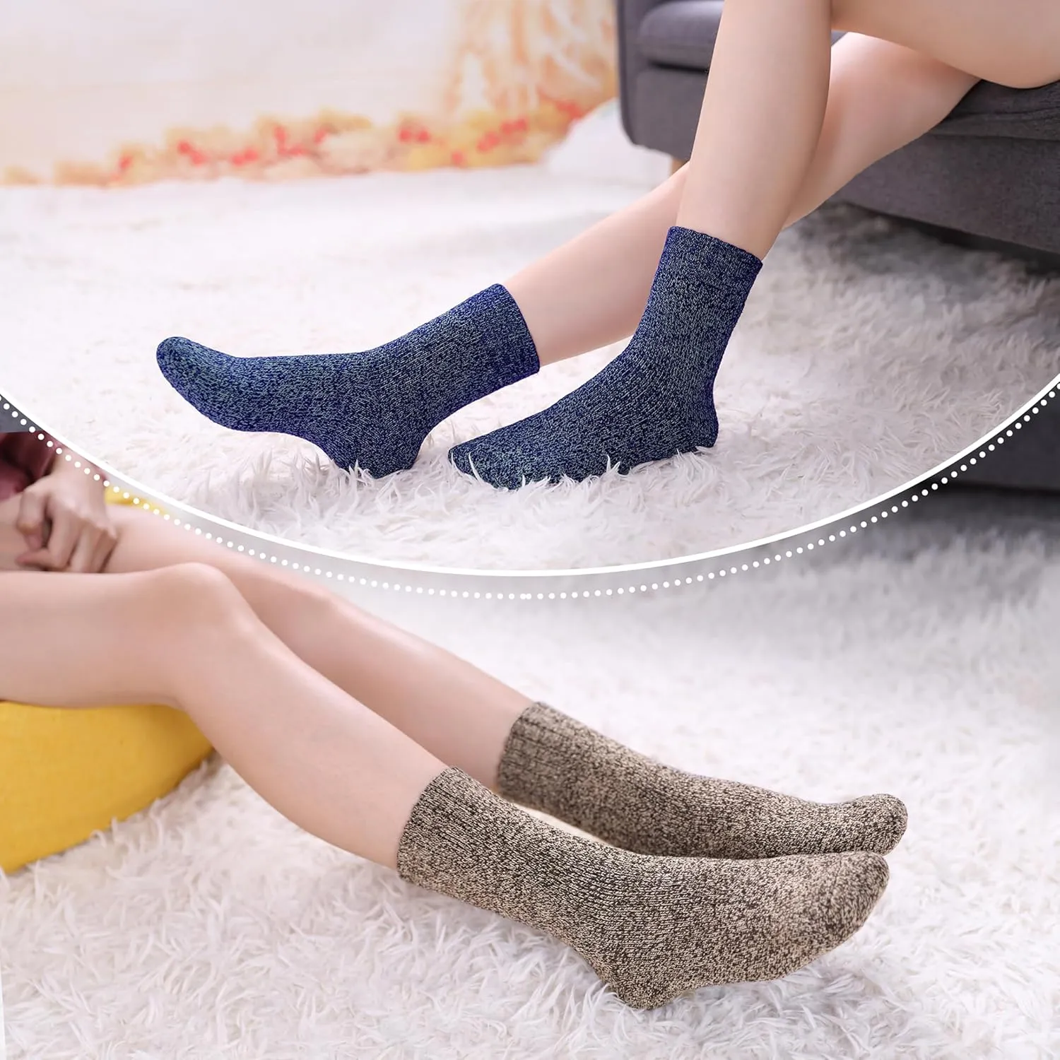 LINEMIN Wool Socks for Women Winter Warm Hiking Thick Warm Cozy Boot Crew Gift Socks 5 Pairs