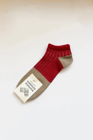 Linen   Cotton Ribbed Ankle Socks Red
