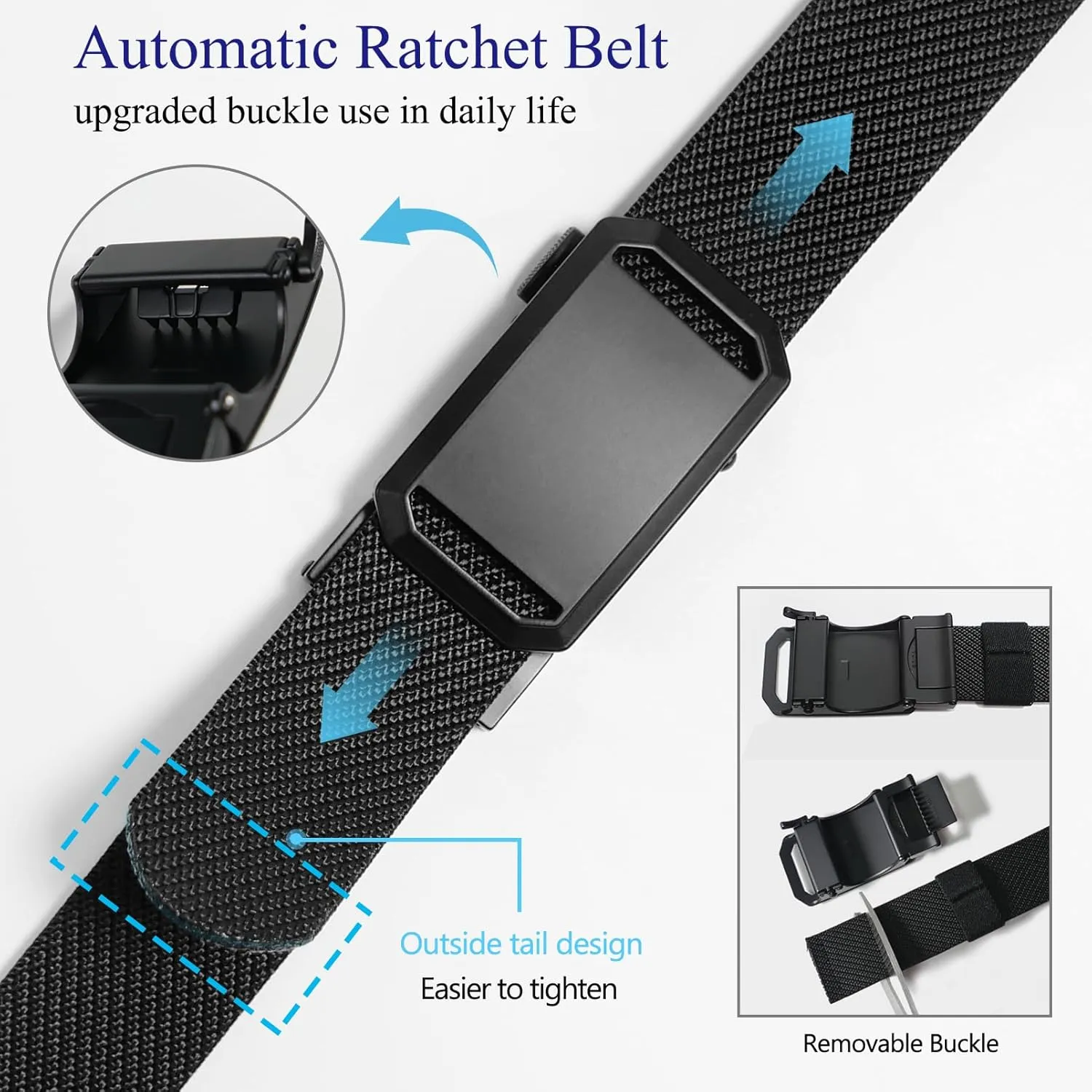 LionVII Ratchet Elastic Stretch Belts, 1 3/8" Belt for Men with Automatic Buckle for Men, Adjustable Trim to Fit 27-49" Waist