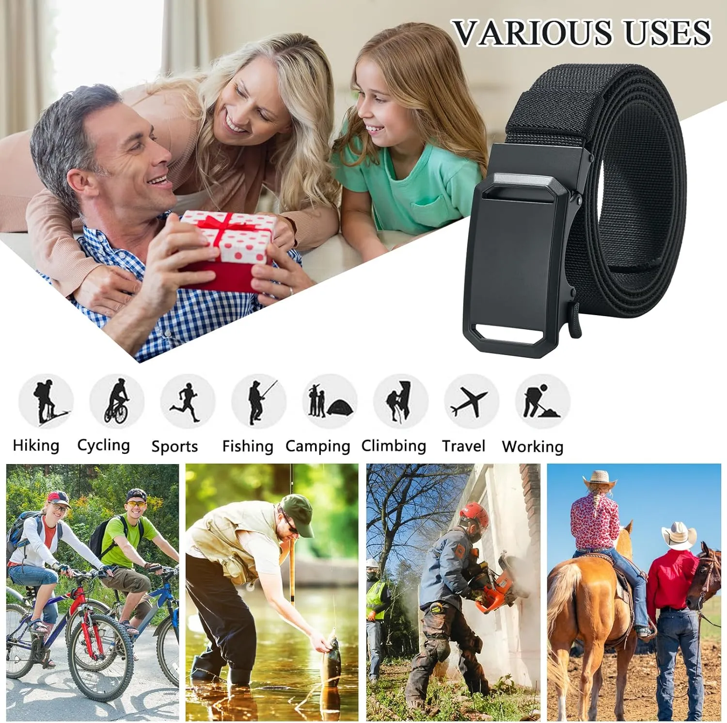 LionVII Ratchet Elastic Stretch Belts, 1 3/8" Belt for Men with Automatic Buckle for Men, Adjustable Trim to Fit 27-49" Waist