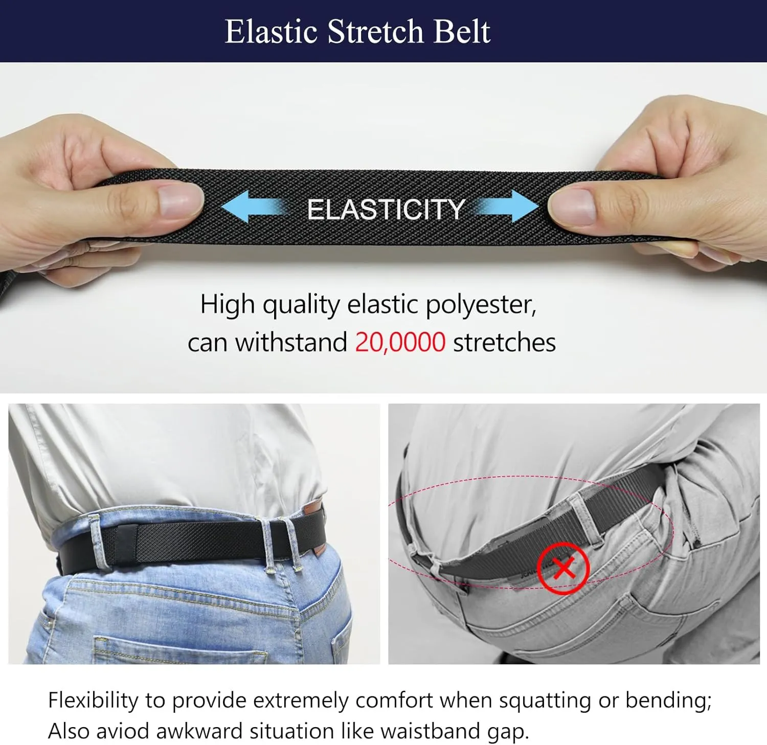 LionVII Ratchet Elastic Stretch Belts, 1 3/8" Belt for Men with Automatic Buckle for Men, Adjustable Trim to Fit 27-49" Waist