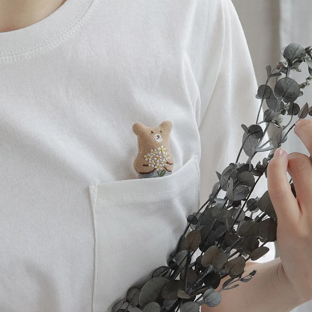 Little Bear and Flower Padded Brooch