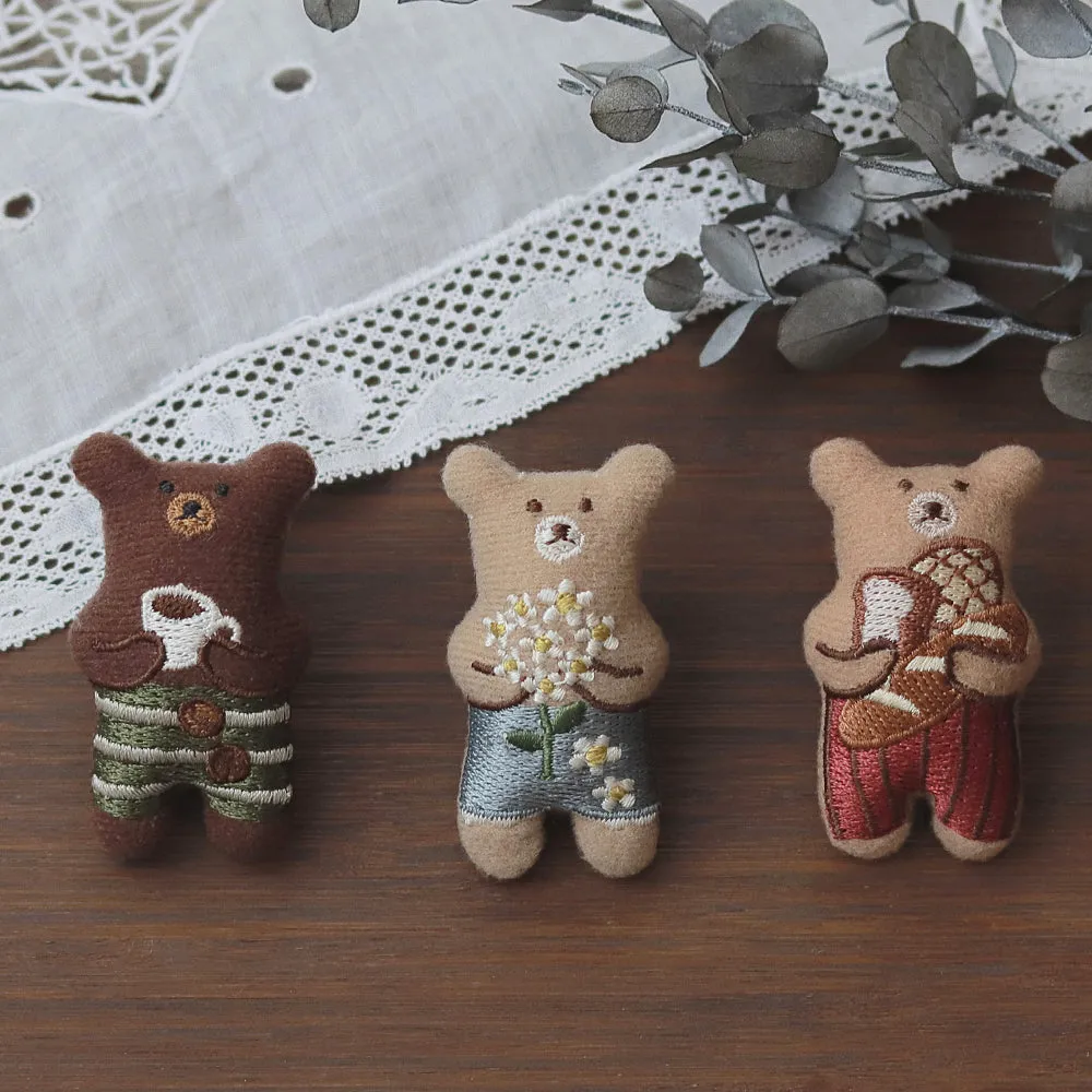 Little Bear and Flower Padded Brooch
