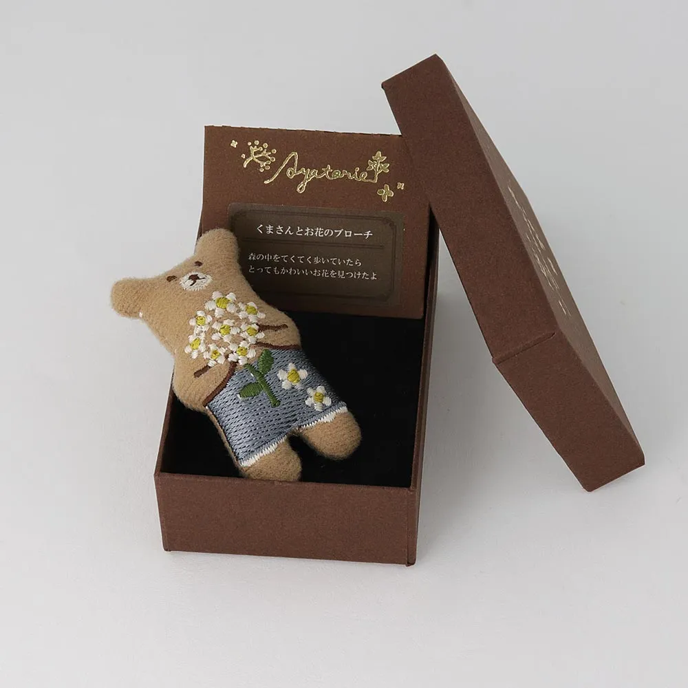 Little Bear and Flower Padded Brooch