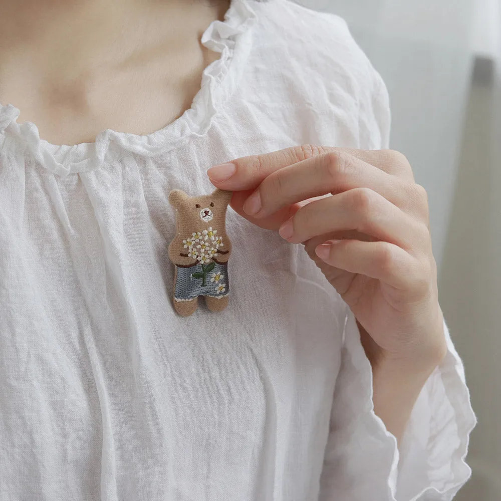 Little Bear and Flower Padded Brooch