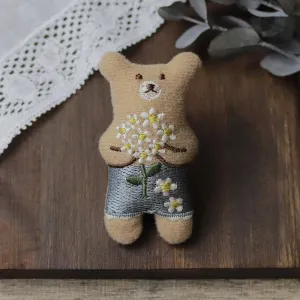 Little Bear and Flower Padded Brooch