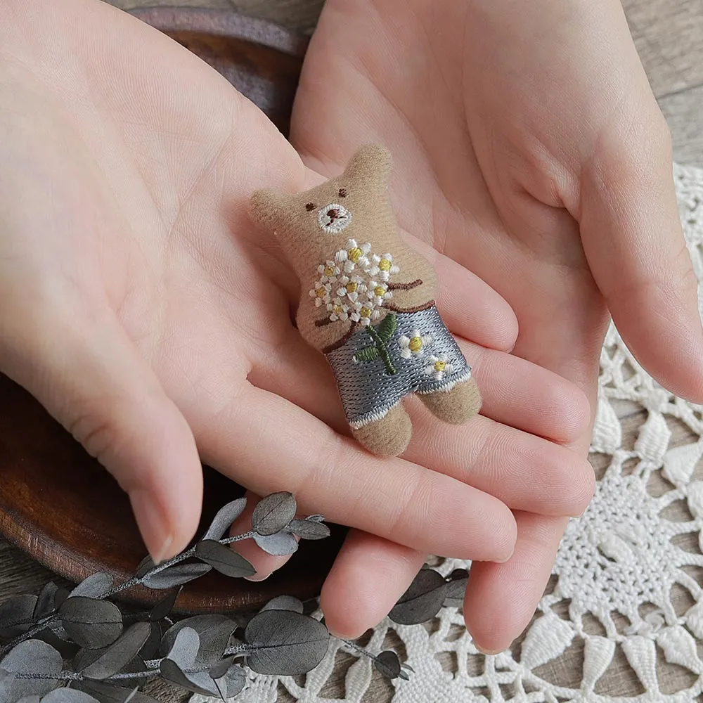 Little Bear and Flower Padded Brooch