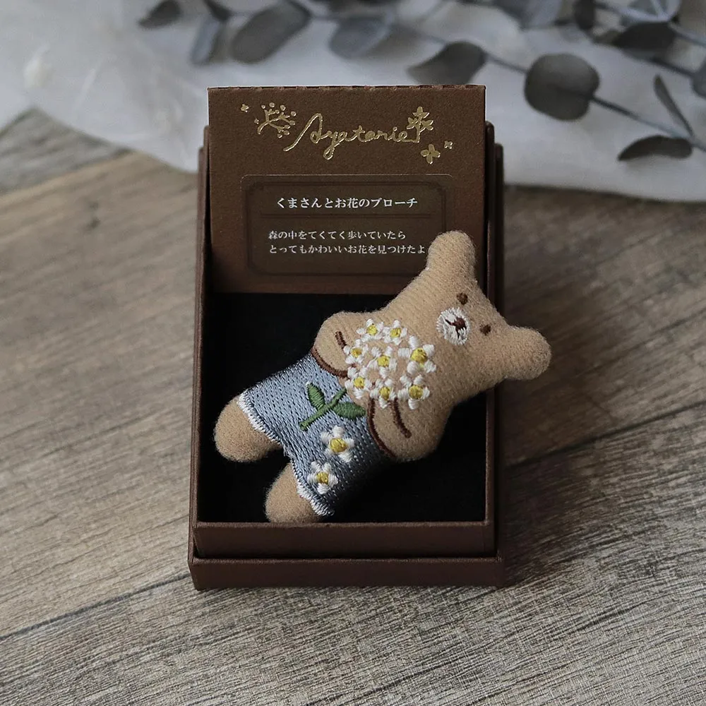 Little Bear and Flower Padded Brooch