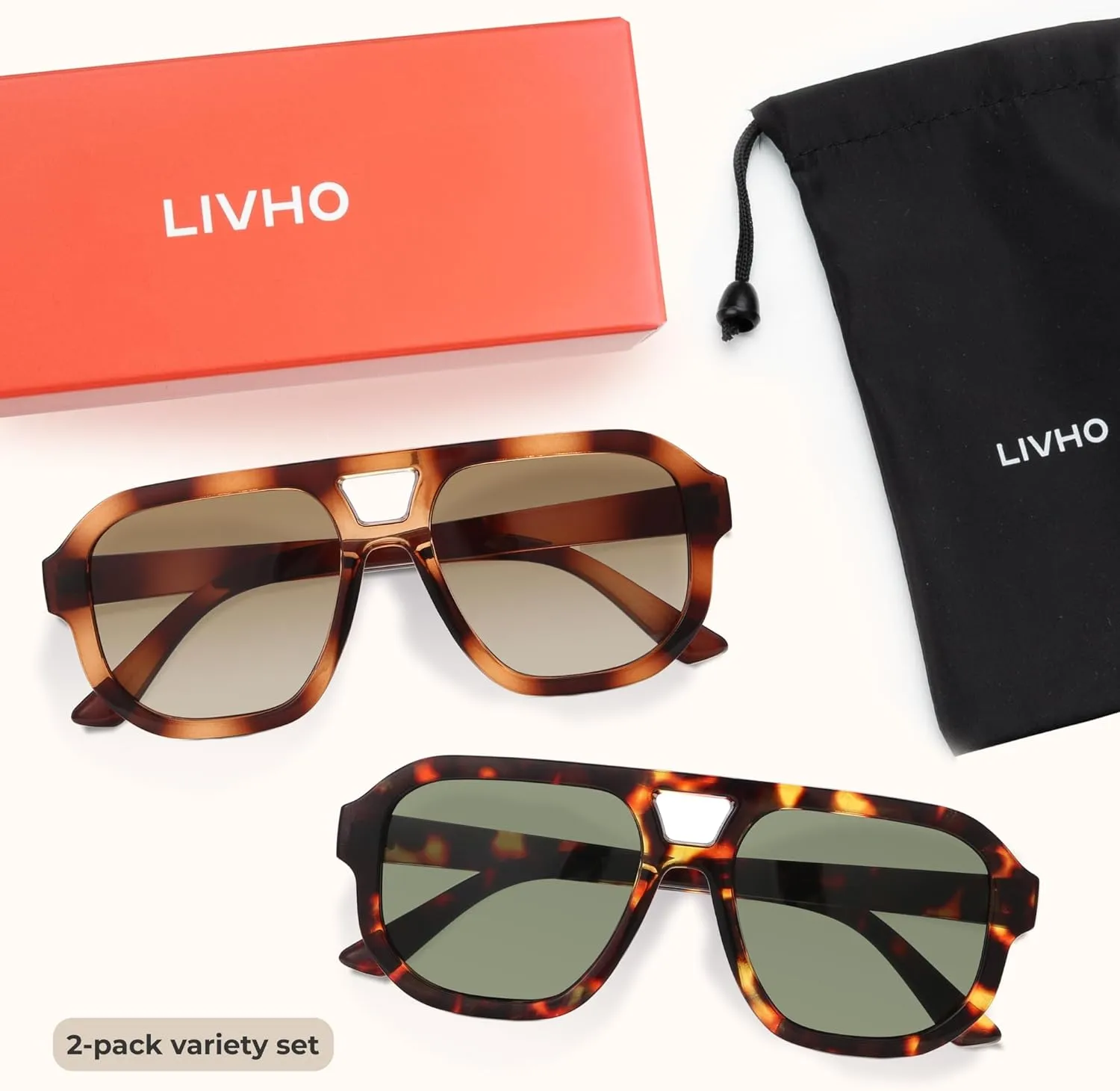 livho Trendy Polarized Square Aviator Sunglasses Women Men Square Eyewear Frame, Retro Sun Glasses for Women Men 2025 Shades