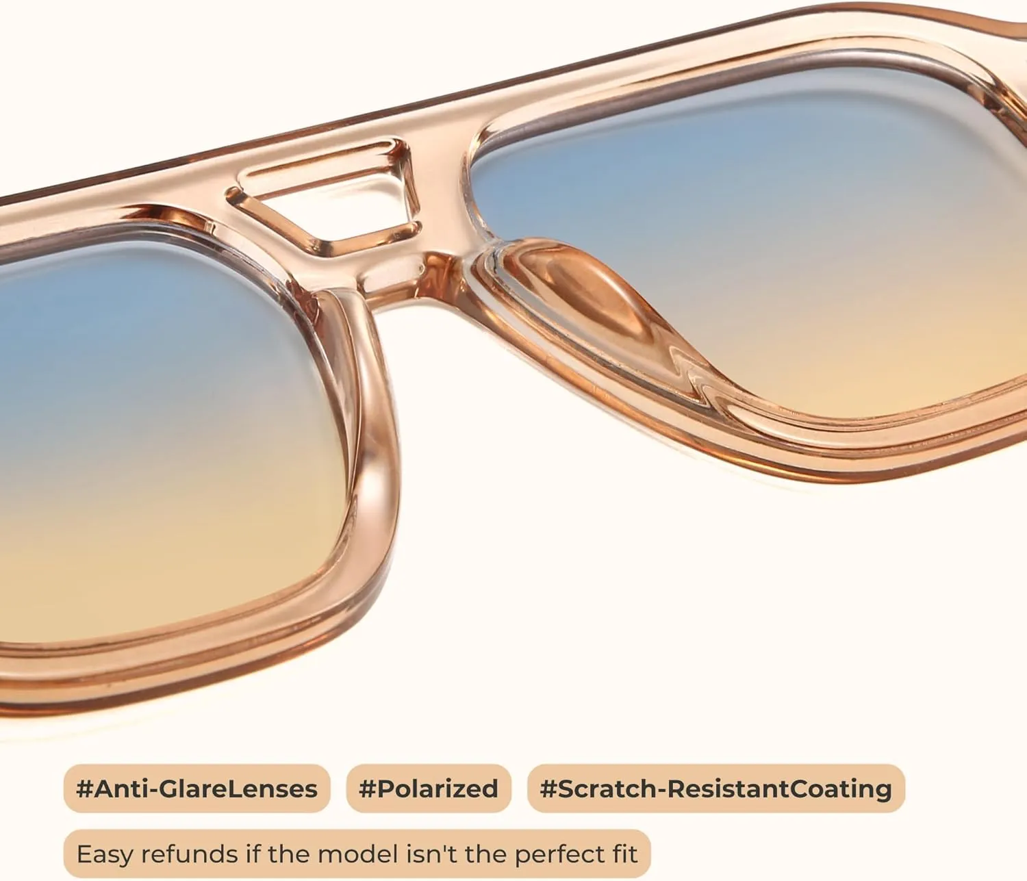 livho Trendy Polarized Square Aviator Sunglasses Women Men Square Eyewear Frame, Retro Sun Glasses for Women Men 2025 Shades