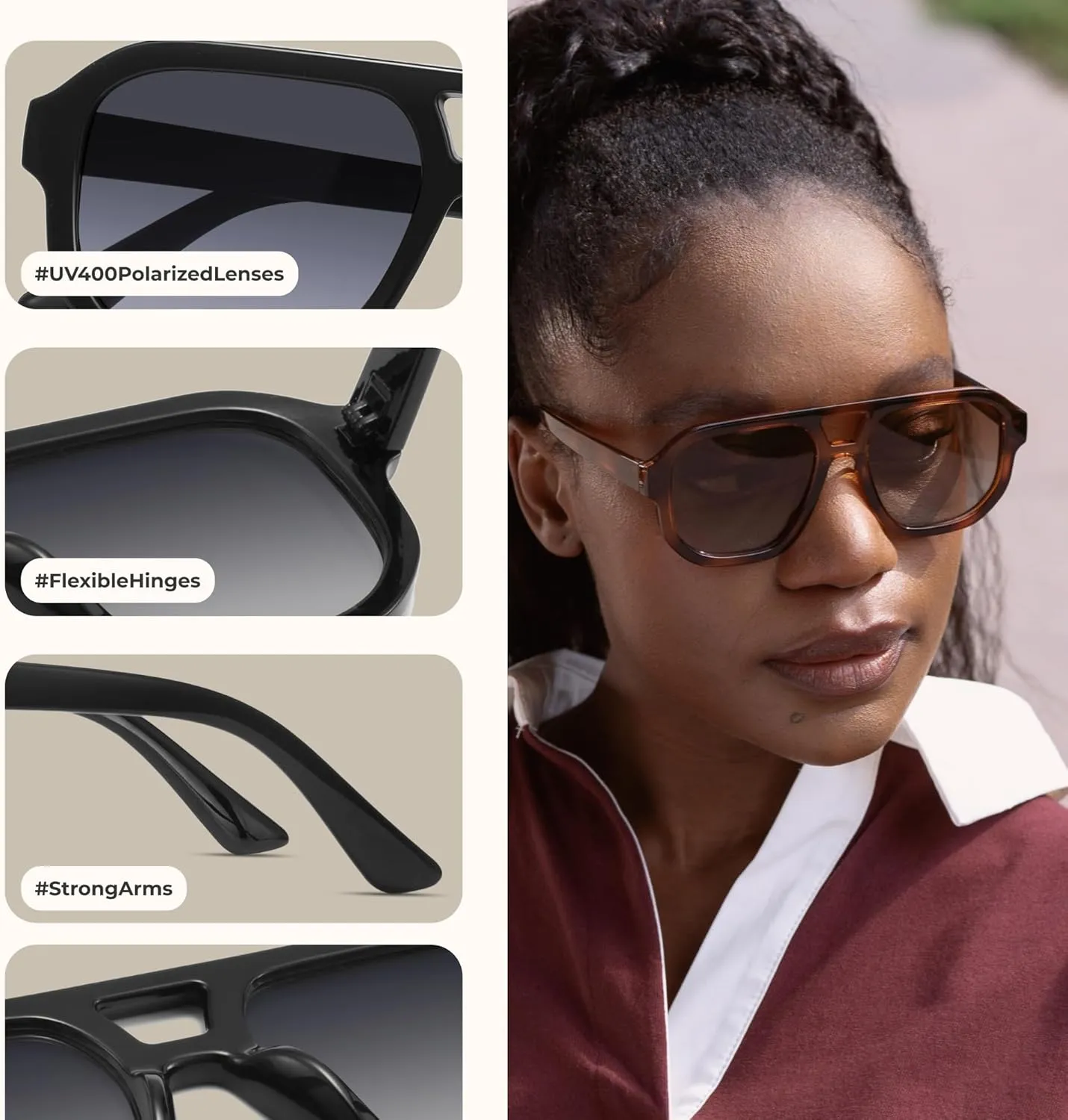 livho Trendy Polarized Square Aviator Sunglasses Women Men Square Eyewear Frame, Retro Sun Glasses for Women Men 2025 Shades