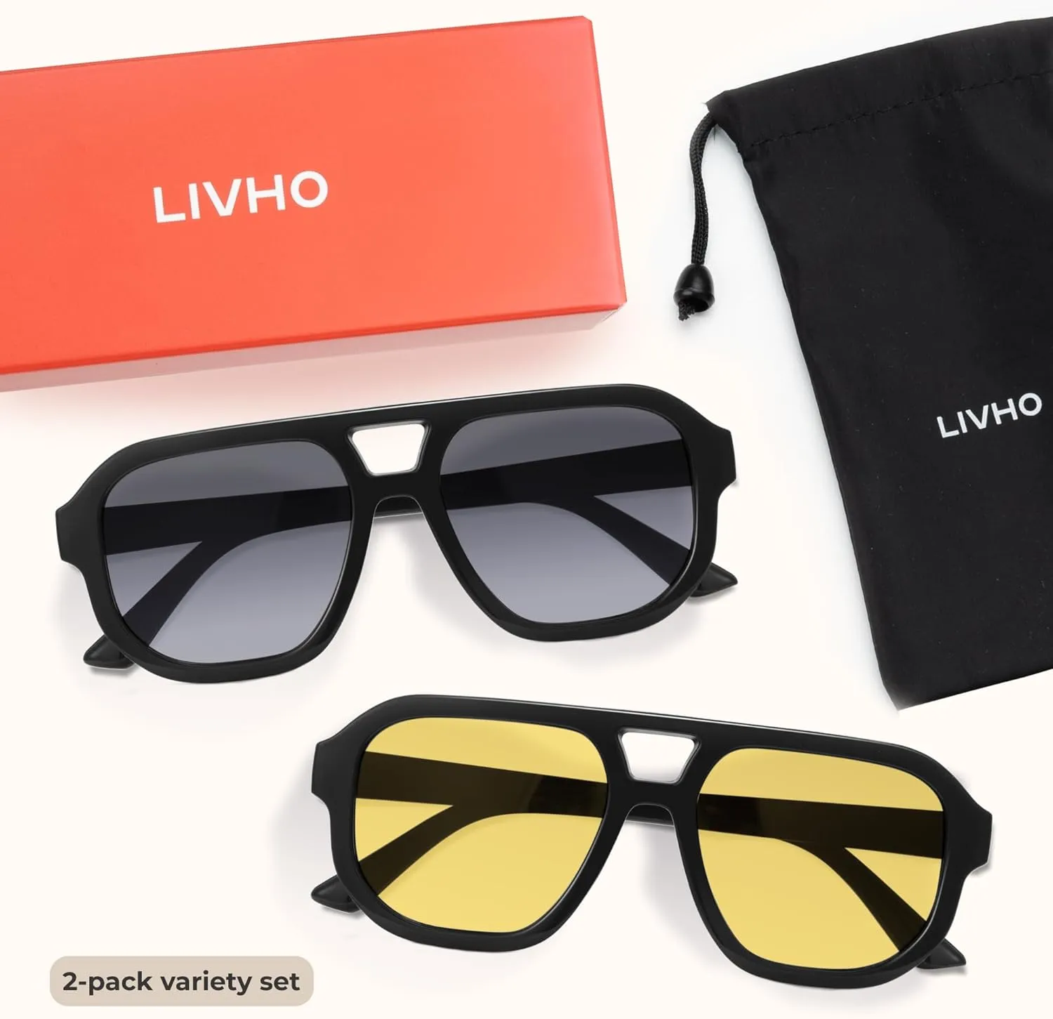livho Trendy Polarized Square Aviator Sunglasses Women Men Square Eyewear Frame, Retro Sun Glasses for Women Men 2025 Shades