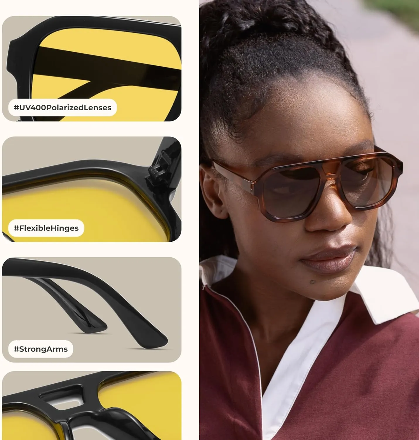 livho Trendy Polarized Square Aviator Sunglasses Women Men Square Eyewear Frame, Retro Sun Glasses for Women Men 2025 Shades