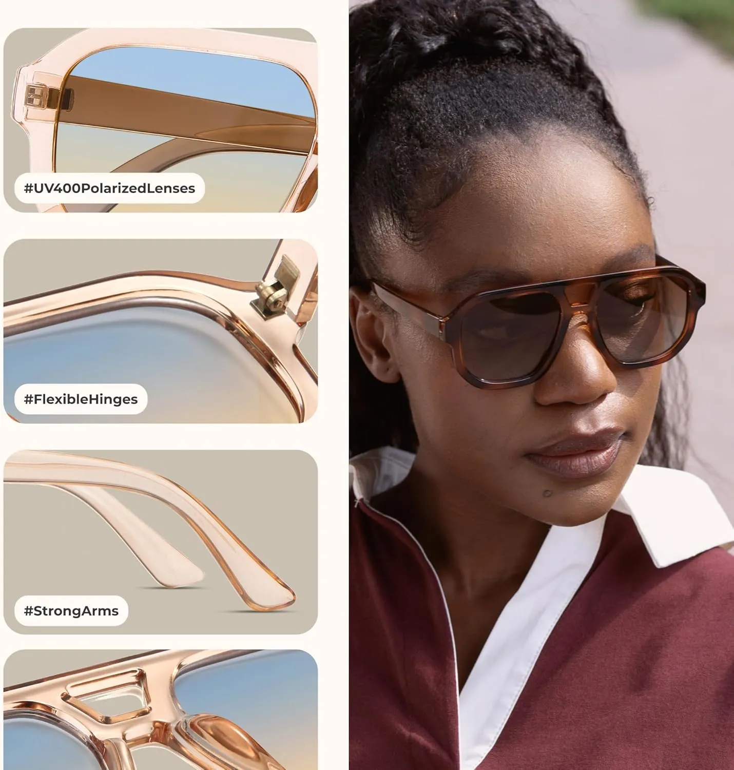 livho Trendy Polarized Square Aviator Sunglasses Women Men Square Eyewear Frame, Retro Sun Glasses for Women Men 2025 Shades