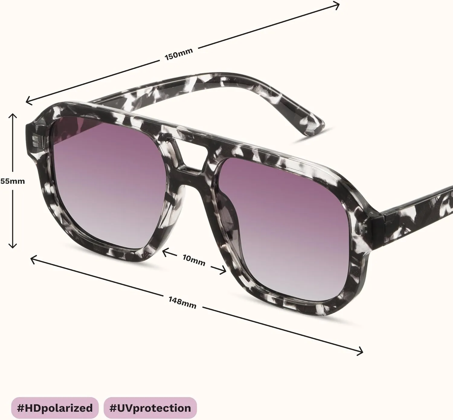 livho Trendy Polarized Square Aviator Sunglasses Women Men Square Eyewear Frame, Retro Sun Glasses for Women Men 2025 Shades