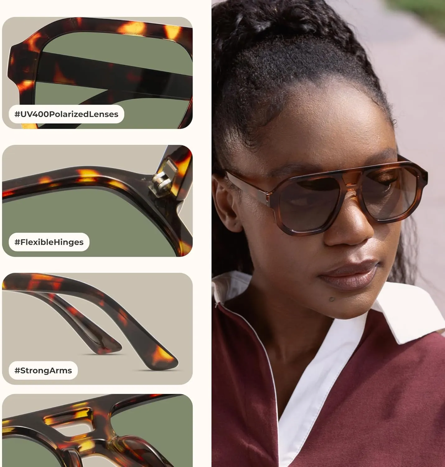 livho Trendy Polarized Square Aviator Sunglasses Women Men Square Eyewear Frame, Retro Sun Glasses for Women Men 2025 Shades
