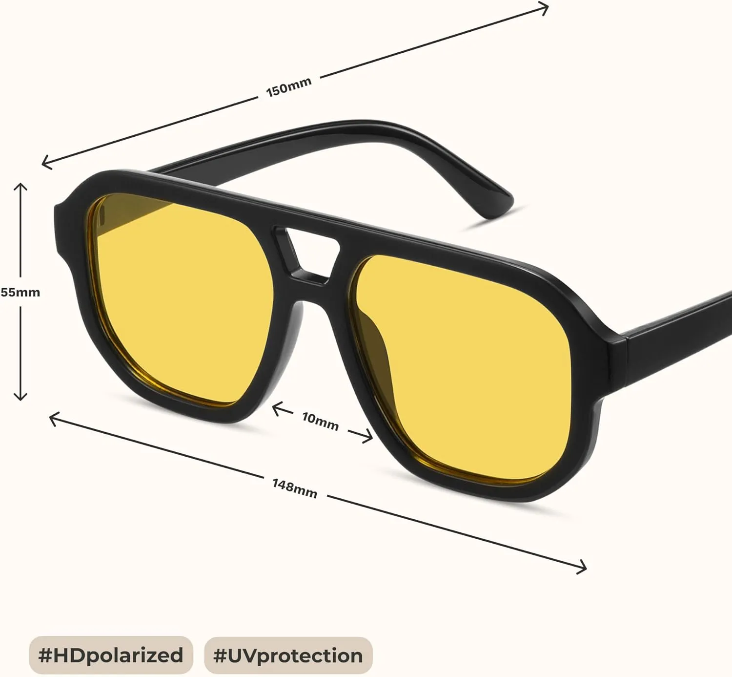 livho Trendy Polarized Square Aviator Sunglasses Women Men Square Eyewear Frame, Retro Sun Glasses for Women Men 2025 Shades