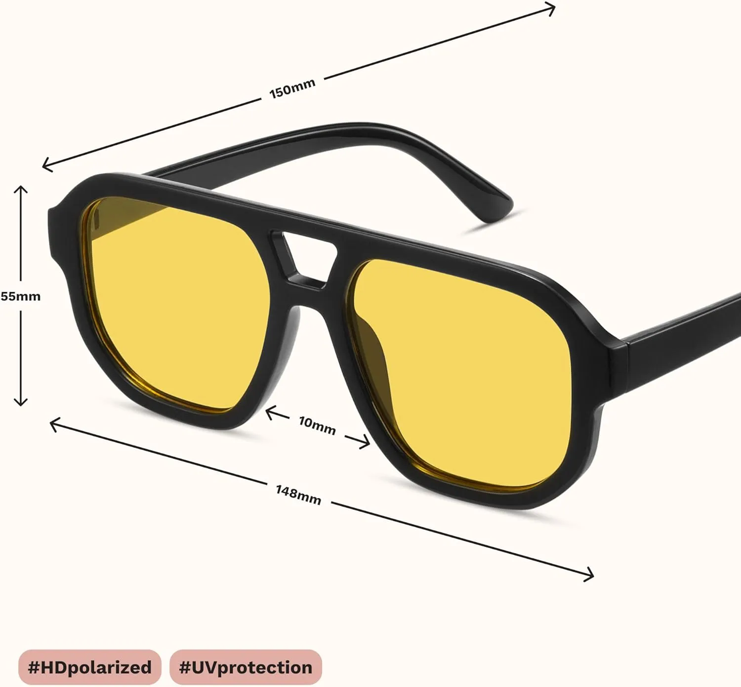 livho Trendy Polarized Square Aviator Sunglasses Women Men Square Eyewear Frame, Retro Sun Glasses for Women Men 2025 Shades
